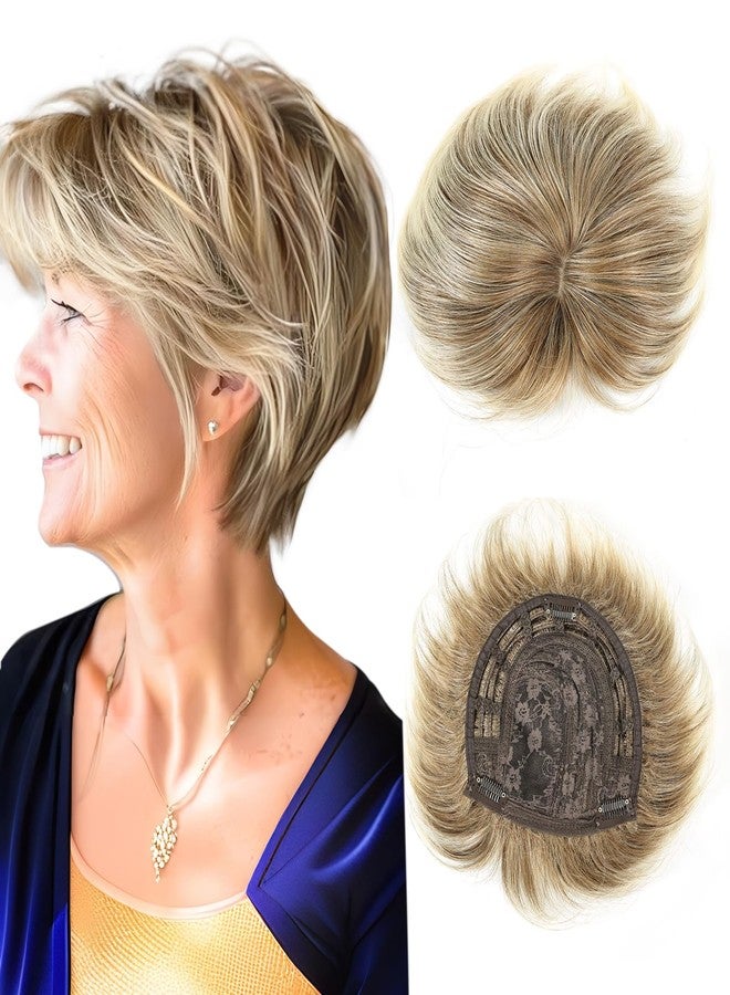 QUEENTAS Blonde Hair Topper for Women with Thinning Hair 6.5"*6"Large Coverage Short Synthetic Pieces with 5 Clips in Wiglets(Ombre Blonde) - Image 1